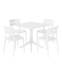 Modern 5-Piece Resin Patio Dining Table Set with Stackable Patio Dining Chairs