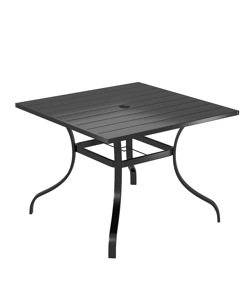 36 Inches Outdoor Metal Dining Table with Umbrella Hole Square Patio Bistro Table, Black