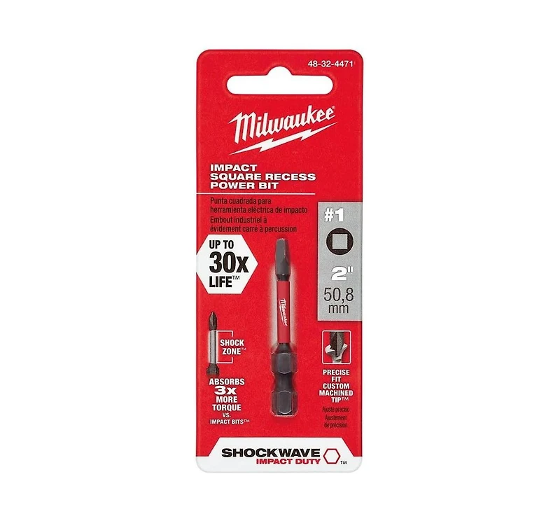Milwaukee 48-32-4471 Shockwave 2” Impact Square Recess #1 Power Bit