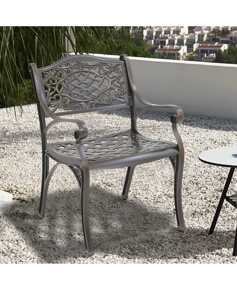 Outdoor Dining Chair Set of 2 Cast Aluminium Patio Dining Chair 2 Pcs Patio Bistro Chairs, Bronze