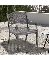 Outdoor Dining Chair Set of 2 Cast Aluminium Patio Dining Chair 2 Pcs Patio Bistro Chairs, Bronze