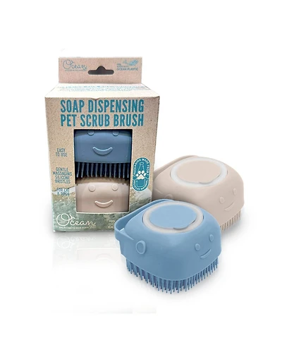 Ocean Plastic by Pt Eco-Friendly Soap Dispensing Pet Scrub Brush, Assorted Colors, Sustainable Grooming Tool for Dogs and Cats