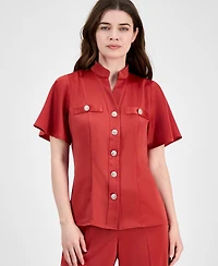 Anne Klein Women's Flutter-Sleeve Button-Front Blouse