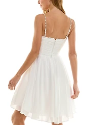 City Studios Juniors' Embellished-Strap Chiffon Fit & Flare Dress