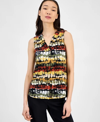 Anne Klein Women's Printed Sleeveless V-Neck Shell Top