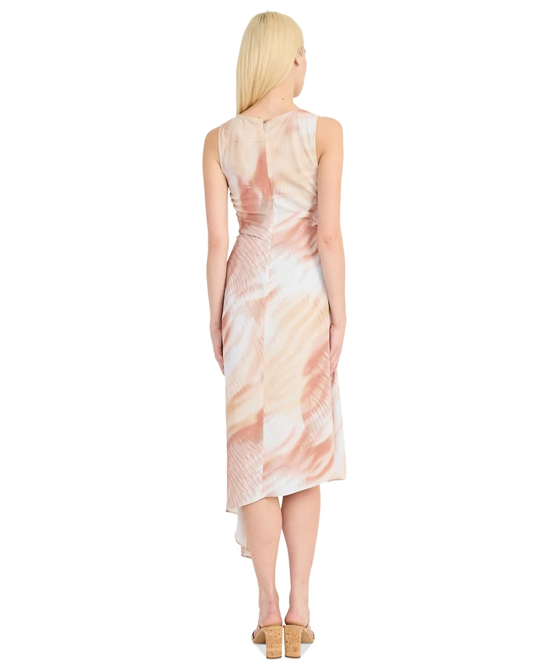 Luxely Women's Printed Ruched Asymmetrical Midi Dress