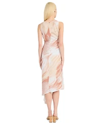 Luxely Women's Printed Ruched Asymmetrical Midi Dress