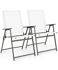 2 Pcs Patio Folding Portable Dining Chairs Metal Frame Armrests Outdoor