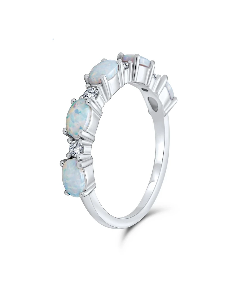 Bling Jewelry Open Leaf Cz Stackable 1/2 Eternity Oval Orange Blue Pink Created Opal Ring Gold Plated .925 Sterling Silver