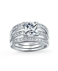 Bling Jewelry Square 2CT Solitaire Princess Cut Cz 3 Triple Pave Band Guard Inset Enhancers Ring Set .925 Sterling Silver