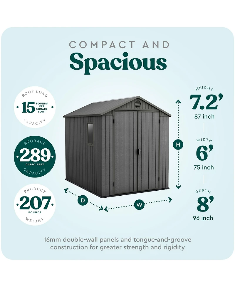 Keter Darwin 6 Foot x 8 Foot Outdoor Garden Tool Storage Shed w/Window, Graphite