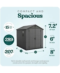 Keter Darwin 6 Foot x 8 Foot Outdoor Garden Tool Storage Shed w/Window, Graphite