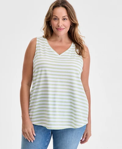 Style & Co Plus Size V-Neck Printed Perfect Tank Top, Exclusively at Macy's