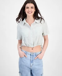 Ultra Flirt Juniors' Cropped Stripe Side-Tie Blouse