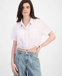 Ultra Flirt Juniors' Cropped Stripe Side-Tie Blouse