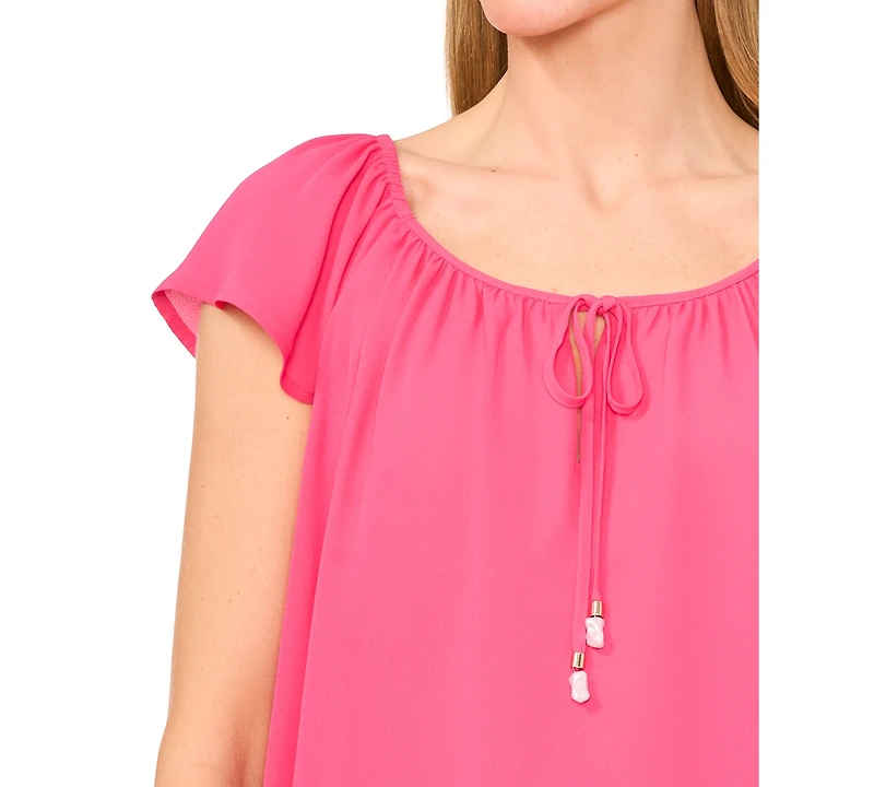 CeCe Women's Round-Neck Flutter-Sleeve Blouse