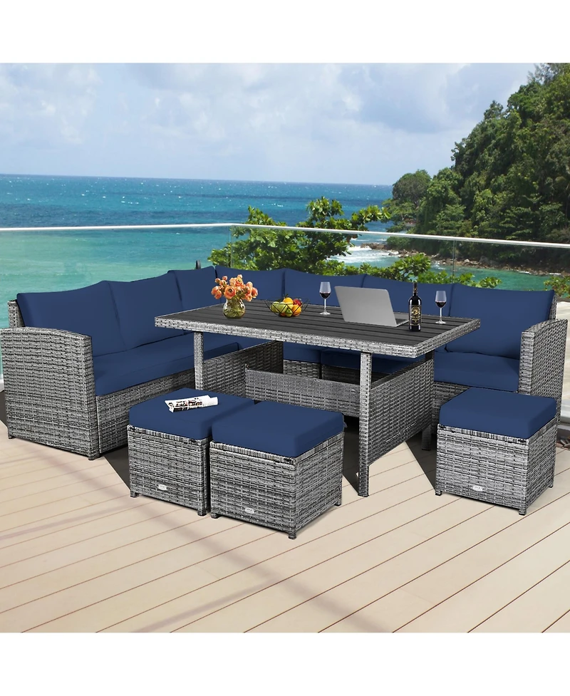 Gymax 7 Piece Outdoor Rattan Sectional Sofa Set Patio Conversation Set w/ Cushions