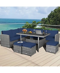 Gymax 7 Piece Outdoor Rattan Sectional Sofa Set Patio Conversation Set w/ Cushions