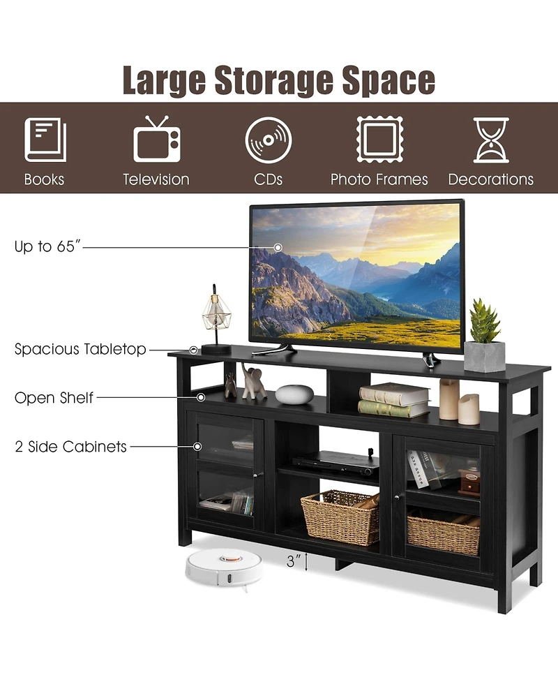 58 Inch Tv Stand Entertainment Console Center with 2 Cabinets