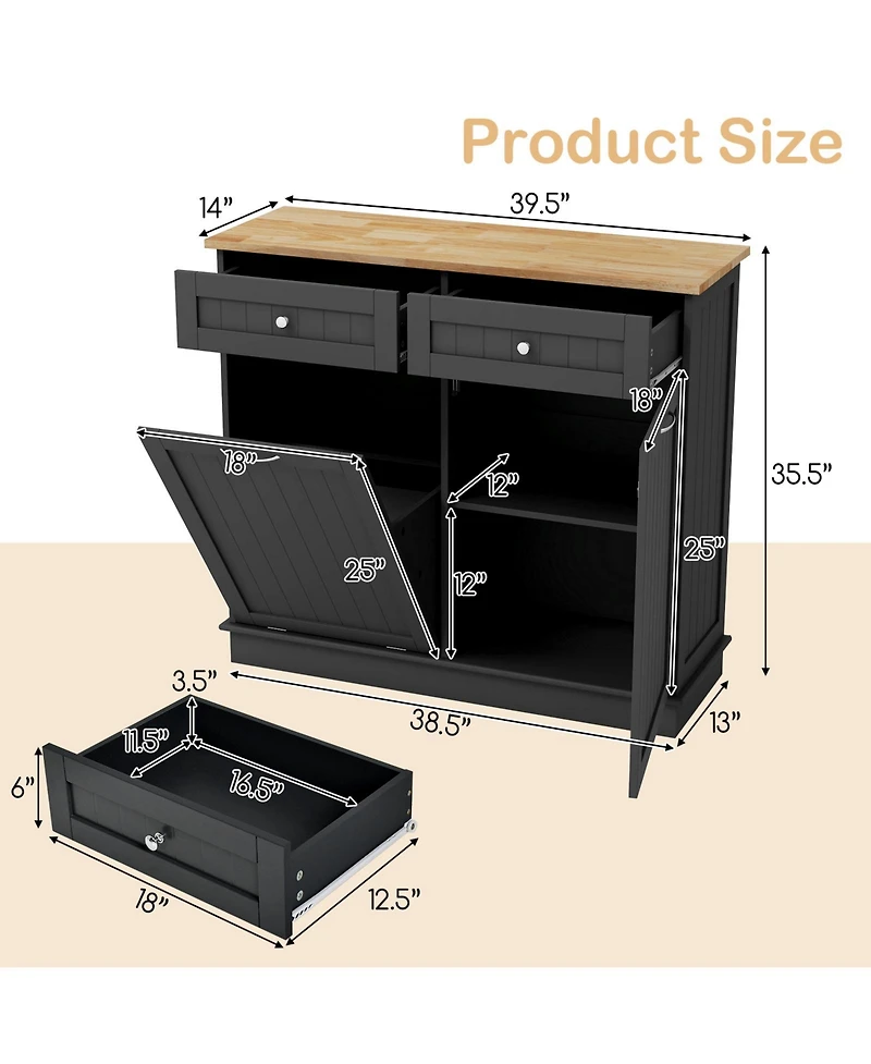 Rubber Wood Kitchen Trash Cabinet with Single Trash Can Holder and Adjustable Shelf