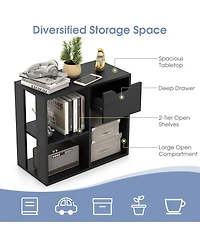 3-Cube Bookcase 2-tier Wooden Storage Shelf with Pull-out Drawer