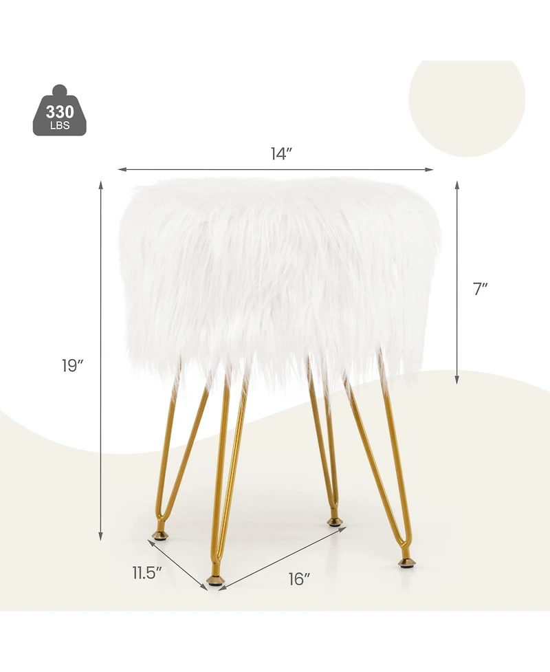 Faux Fur Vanity Stool Chair with Metal Legs for Bedroom and Living Room