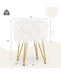 Faux Fur Vanity Stool Chair with Metal Legs for Bedroom and Living Room