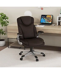 Ergonomic Office Pu Leather Executive Chair with Flip-up Armrests and Rocking Function