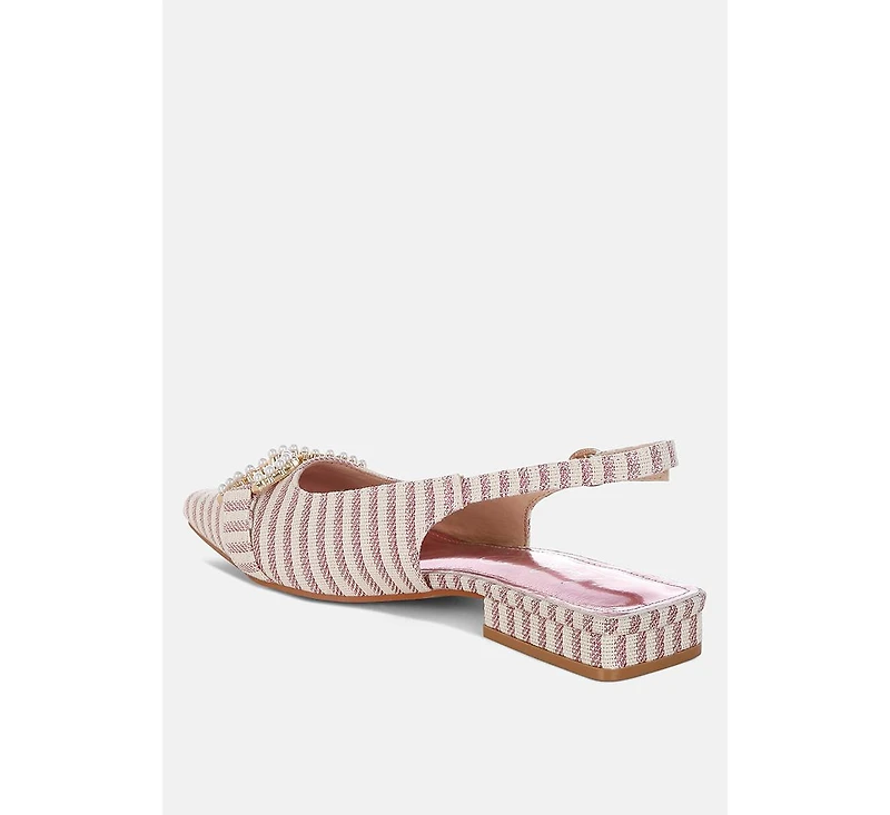 Crina Pearl-Detailed Horsebit Woven Flats