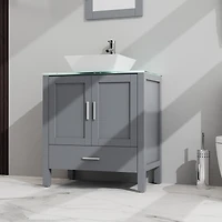 Casainc 30" Gray Bathroom Vanity and Sink Combo Glass Top Cabinet With Mirror