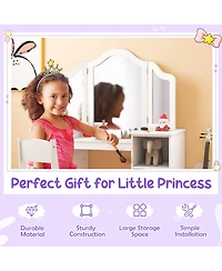 Kids Vanity Table and Chair Set with Removable Tri-Folding Mirror