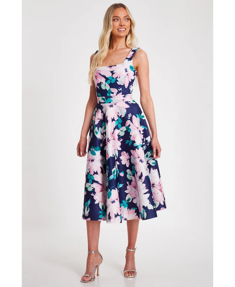 Quiz Women's Floral Scuba Foam Square Neck Maxi Skater