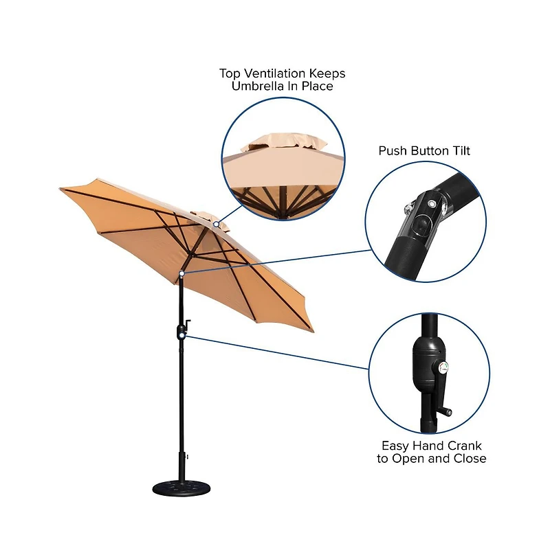 Bali Patio Umbrella With Base - 9' Polyester Patio Umbrella - 30+ Uv Protection - Waterproof Cement Base With 1.5" Diameter Aluminum Pole