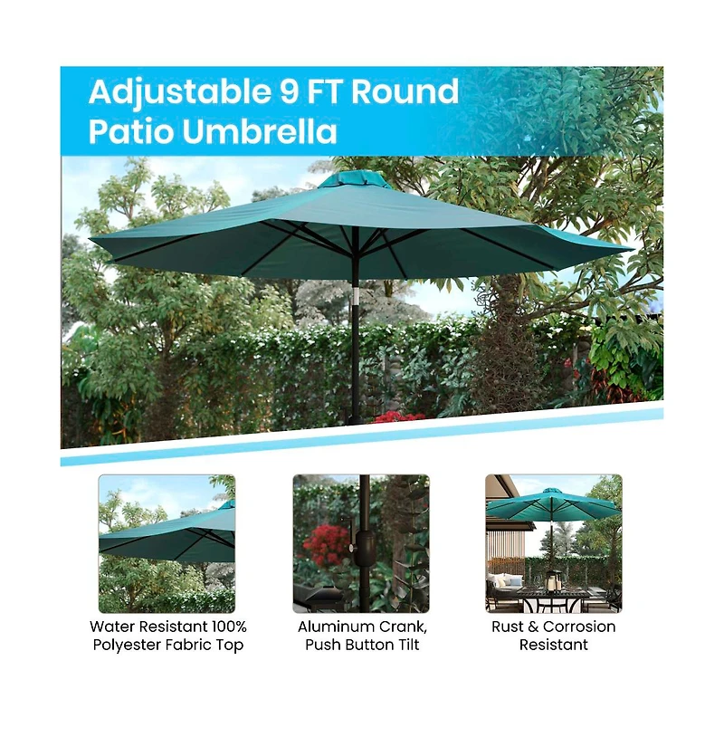 Bali Patio Umbrella With Base - 9' Polyester Patio Umbrella - 30+ Uv Protection - Waterproof Cement Base With 1.5" Diameter Aluminum Pole