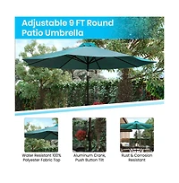 Bali Patio Umbrella With Base - 9' Polyester Patio Umbrella - 30+ Uv Protection - Waterproof Cement Base With 1.5" Diameter Aluminum Pole