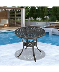 30 Inches Outdoor Dining Table with Umbrella Hole Cast Aluminium Patio Bistro Round Table, Bronze