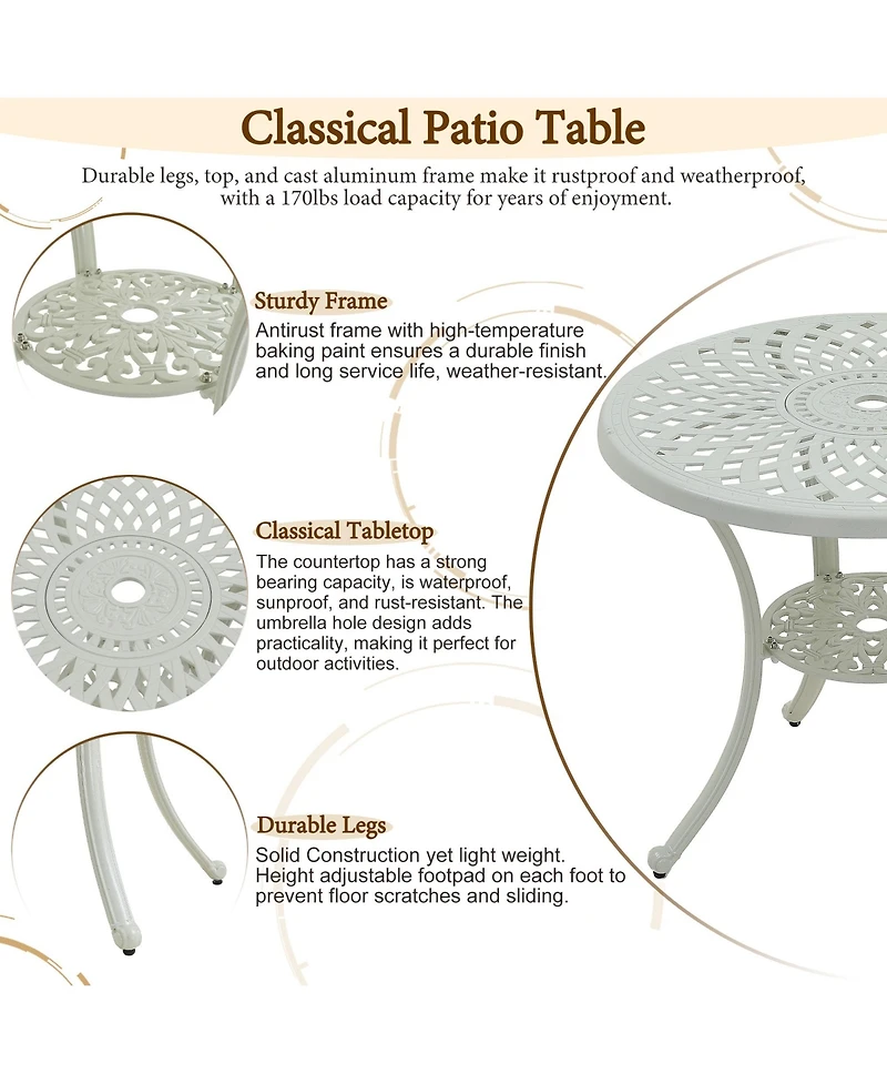30 Inches Outdoor Dining Table with Umbrella Hole Cast Aluminium Patio Bistro Table Outdoor Round Bistro Table, Bronze