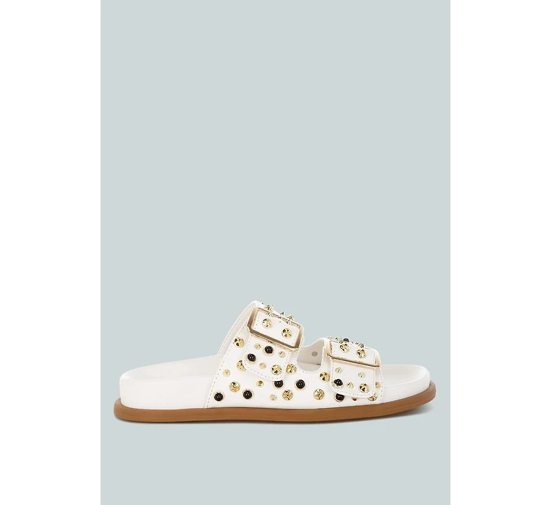 Jayata Metallic Stud Embellished Sliders