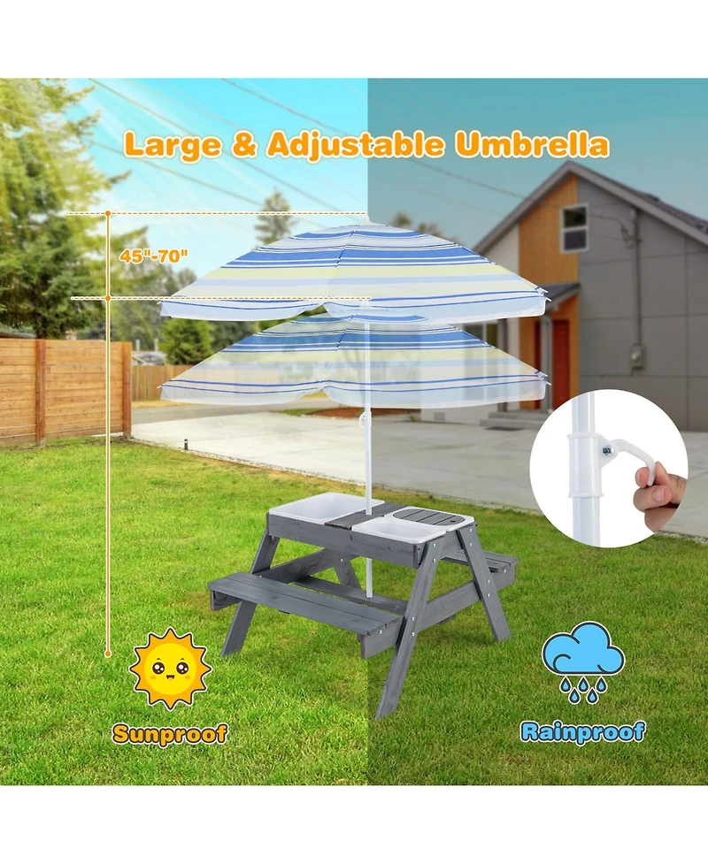 Kids Picnic Table Set with 3 Removable Bins
