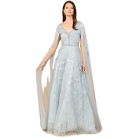 Lara Women's Embellished Gown with Cape Sleeves