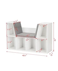 6-Cubby Kid Storage Bookcase Cushioned Reading Nook