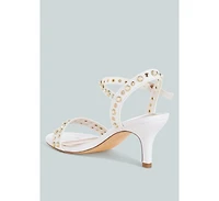 Nidara Studded Real Leather Kitten Heel Sandals