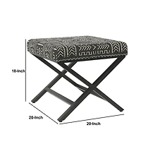 Tribal Pattern Upholstered Ottoman with X-Shape Legs for Stylish Seating & Storage