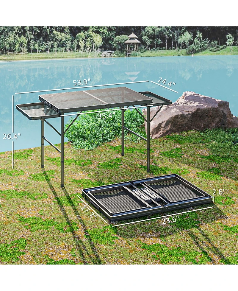 Outsunny Folding Grill Table, 4.5ft Portable Camping Table w/ Wing Panels