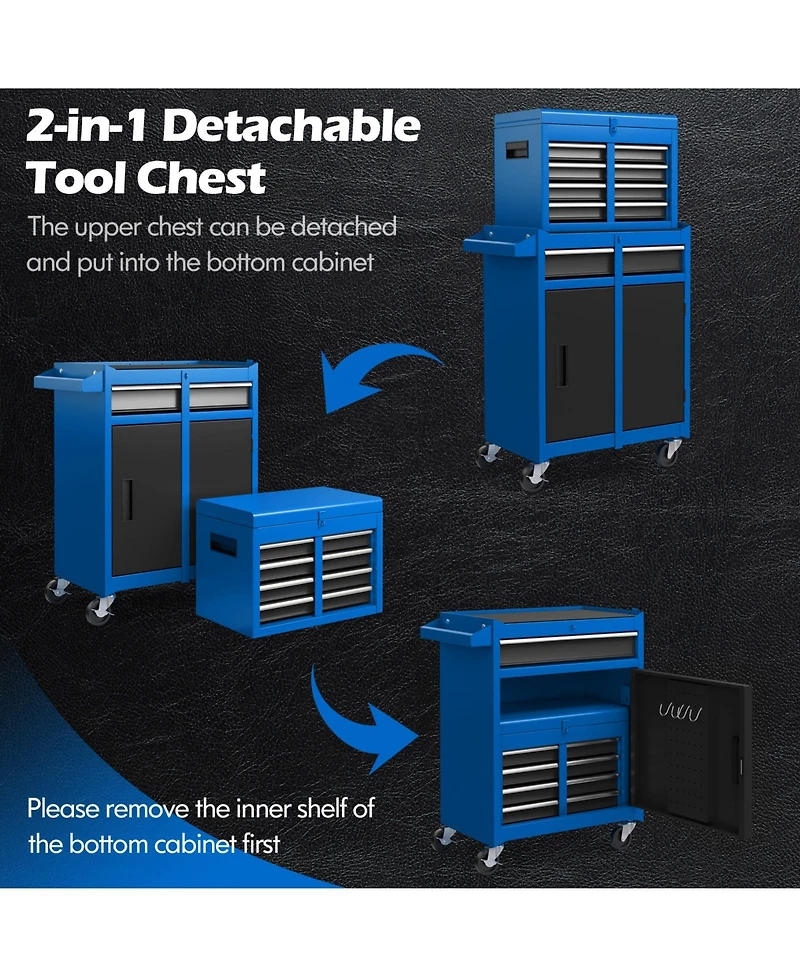 2-in-1 Rolling Tool Chest with 5 Sliding Lockable Drawers