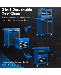 2-in-1 Rolling Tool Chest with 5 Sliding Lockable Drawers