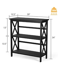 3-Tier Wooden Multi-Functional X-Design Etagere Storage Bookshelf