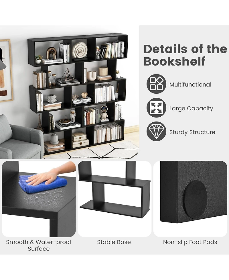 5-Tier Bookshelf with Anti-Toppling Device for Living Room Home Office