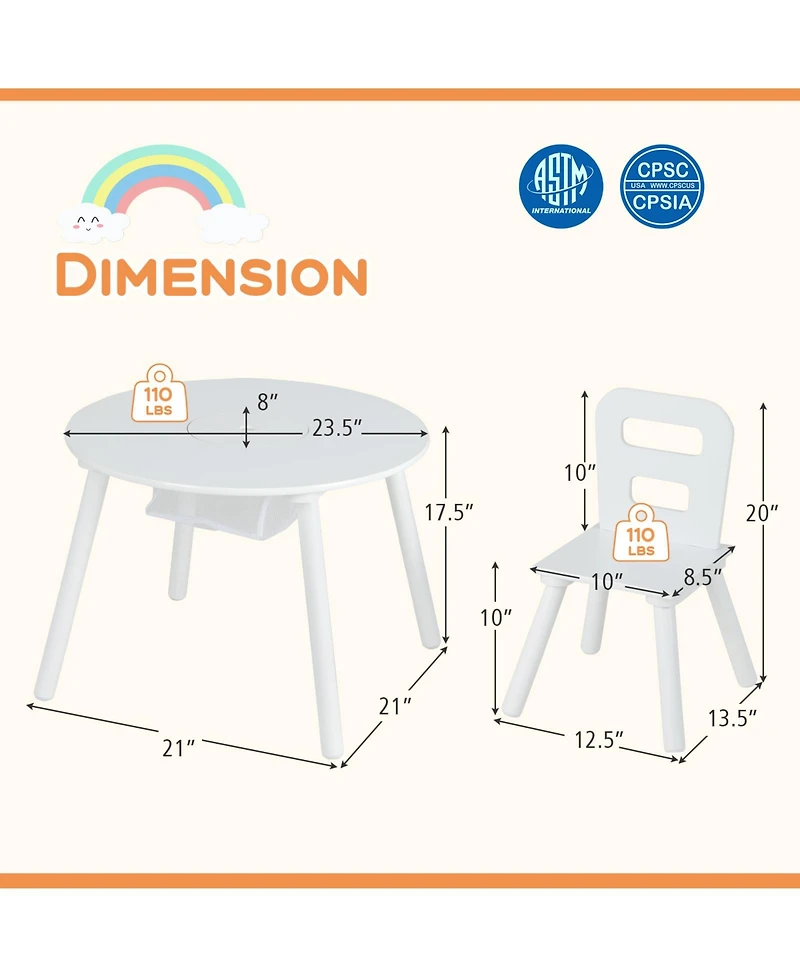 Wood Activity Kids Table and Chair Set with Center Mesh Storage
