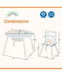 Wood Activity Kids Table and Chair Set with Center Mesh Storage